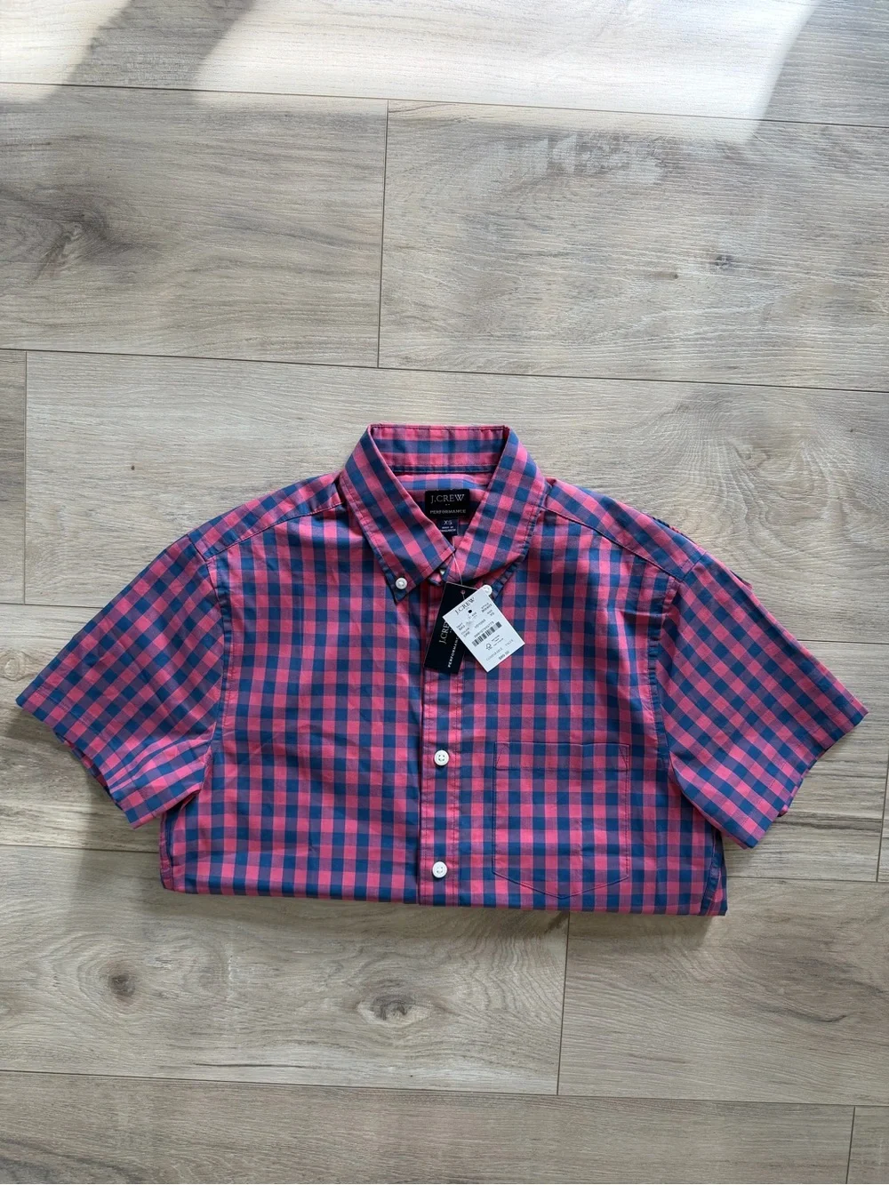 J. Crew Performance Pink and Navy Check Button-Down Shirt
